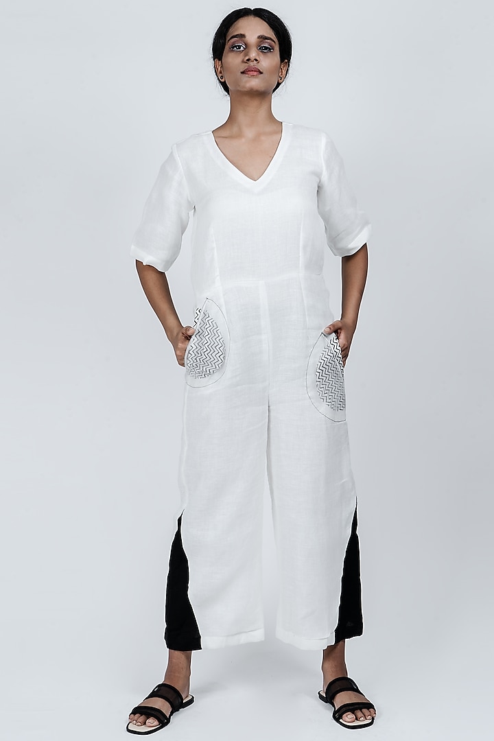 White Cotton Linen Jumpsuit by ATBW | All Things Black & White at Pernia's Pop Up Shop