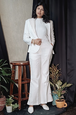 White Khadi Cotton Flared Pants by ATBW | All Things Black & White