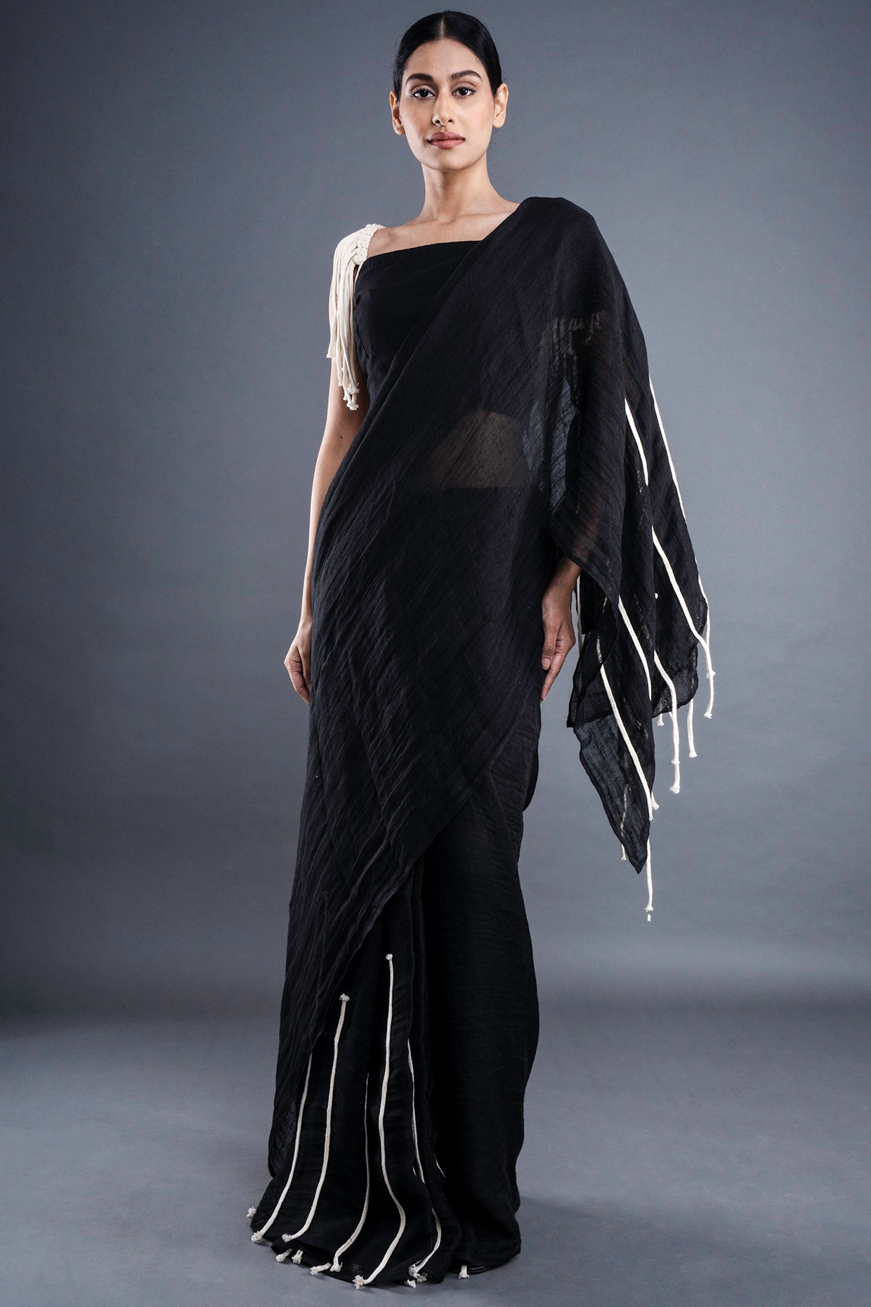 Pleasing Crepe Silk Black Saree