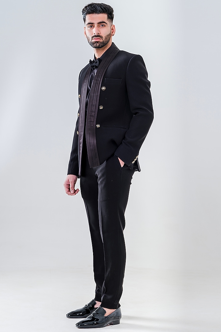 Black Japenese Polyester Tuxedo Set by Amrit Dawani at Pernia's Pop Up Shop
