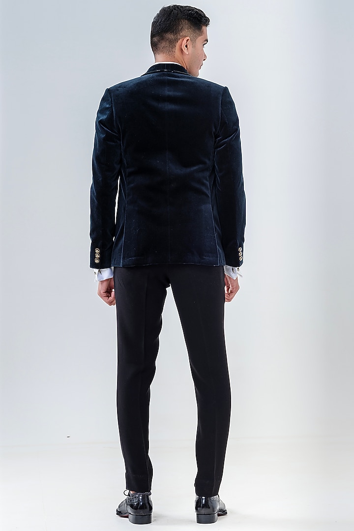 Black Velvet Embellished Tuxedo Set by Amrit Dawani at Pernia's Pop Up Shop