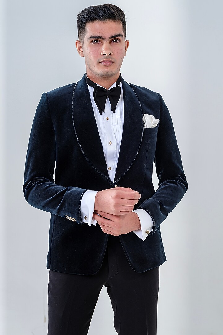 Black Velvet Embellished Tuxedo Set by Amrit Dawani at Pernia's Pop Up Shop
