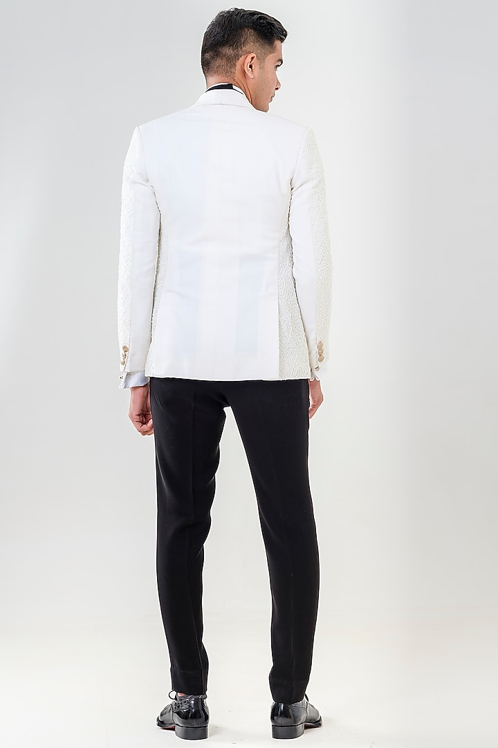 Ivory Japanese Polyester Embellished Tuxedo Set by Amrit Dawani at Pernia's Pop Up Shop