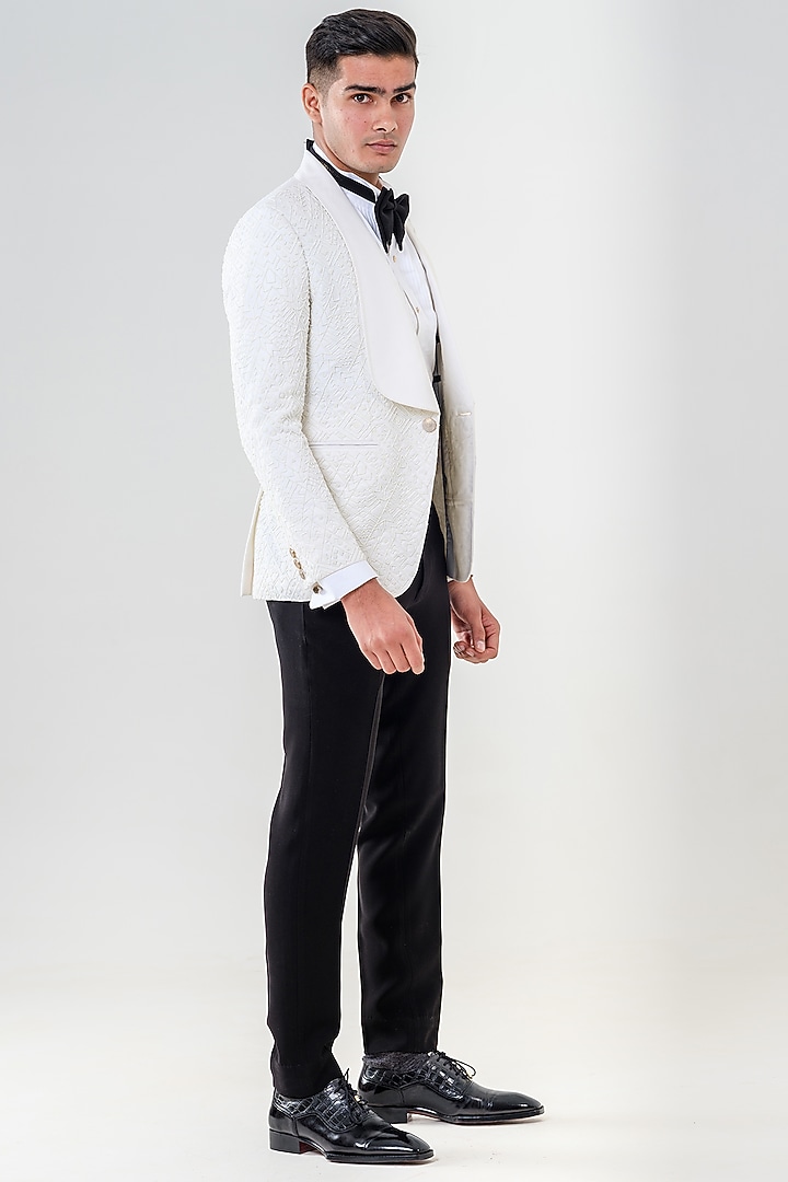 Ivory Japanese Polyester Embellished Tuxedo Set by Amrit Dawani at Pernia's Pop Up Shop