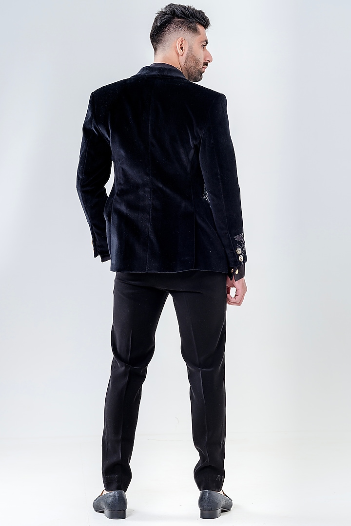 Black Velvet Embroidered Tuxedo Set by Amrit Dawani at Pernia's Pop Up Shop
