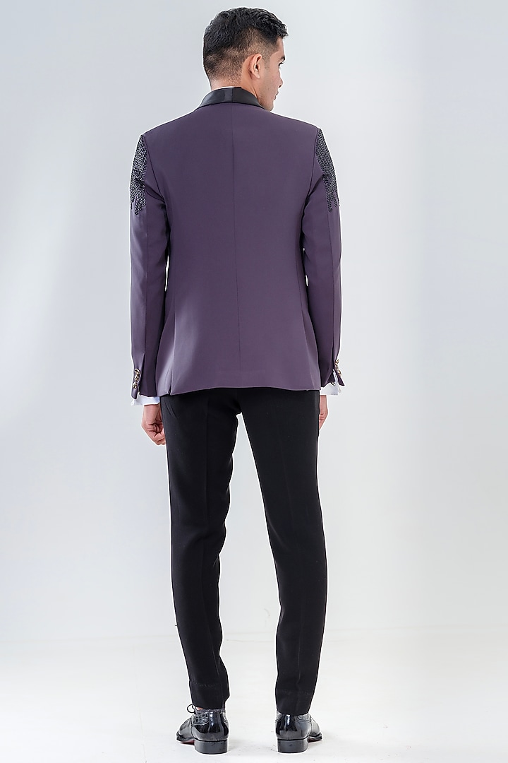 Grey Japanese Polyester Embellished Tuxedo Set by Amrit Dawani at Pernia's Pop Up Shop