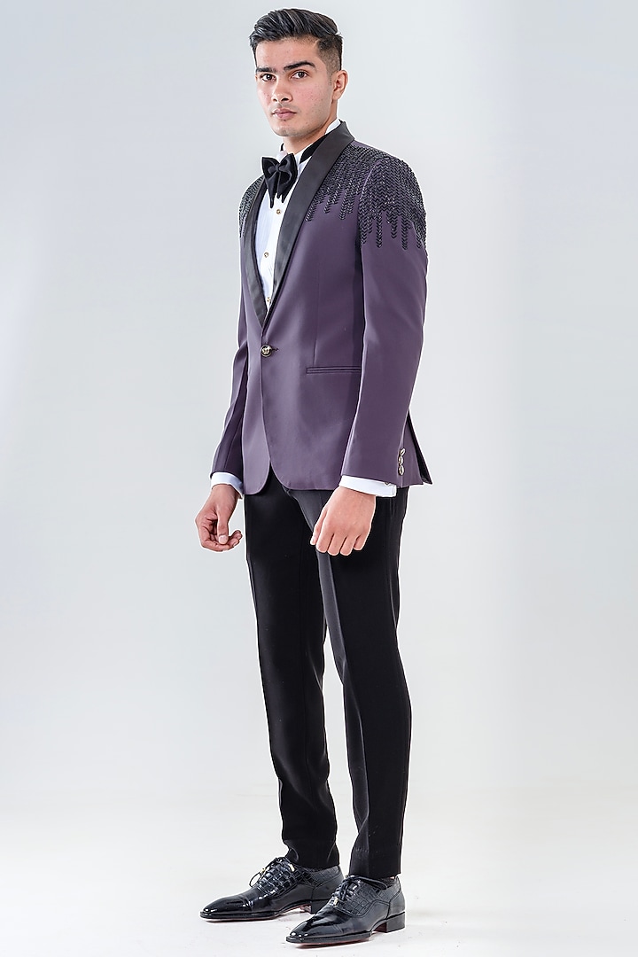 Grey Japanese Polyester Embellished Tuxedo Set by Amrit Dawani at Pernia's Pop Up Shop