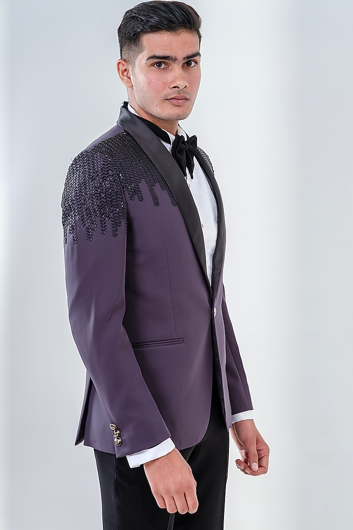 Grey Japanese Polyester Embellished Tuxedo Set by Amrit Dawani at Pernia's Pop Up Shop