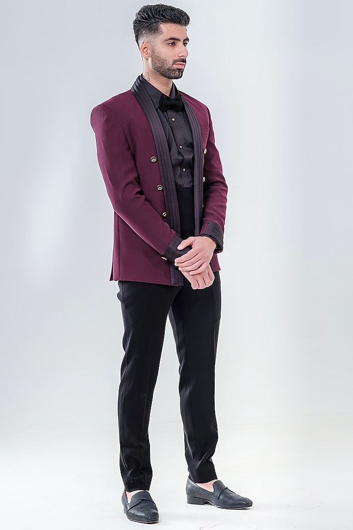 Maroon Japanese Polyester Tuxedo Set by Amrit Dawani at Pernia's Pop Up Shop