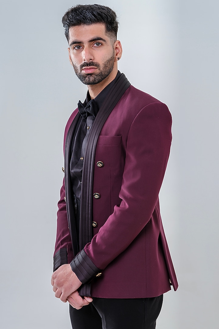 Maroon Japanese Polyester Tuxedo Set by Amrit Dawani at Pernia's Pop Up Shop