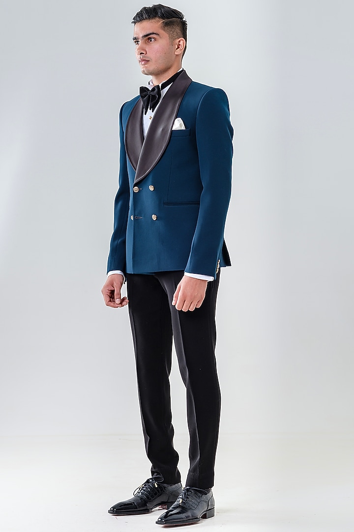Navy Japanese Polyester Tuxedo Set by Amrit Dawani at Pernia's Pop Up Shop