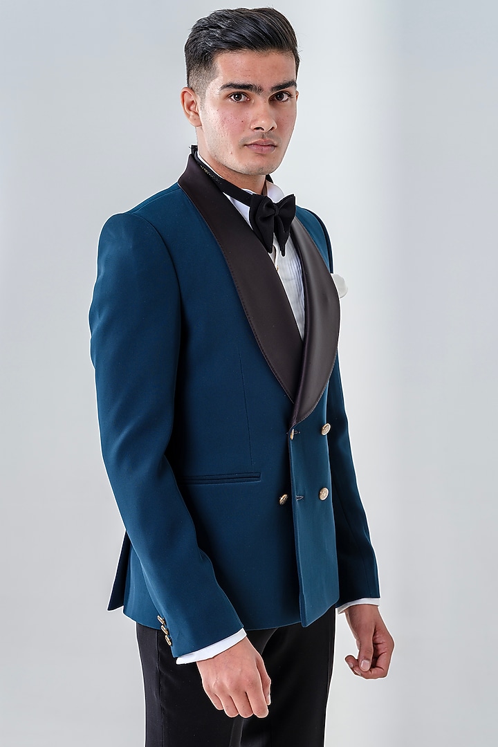 Navy Japanese Polyester Tuxedo Set by Amrit Dawani at Pernia's Pop Up Shop