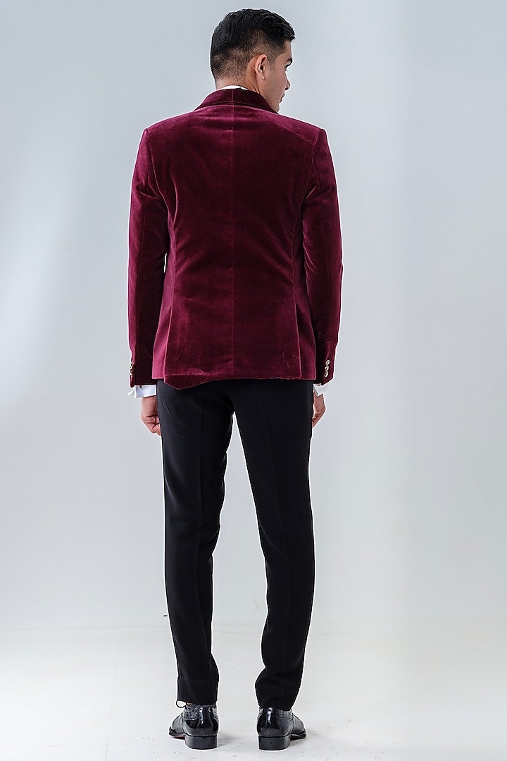 Maroon Velvet Tuxedo Set by Amrit Dawani at Pernia's Pop Up Shop