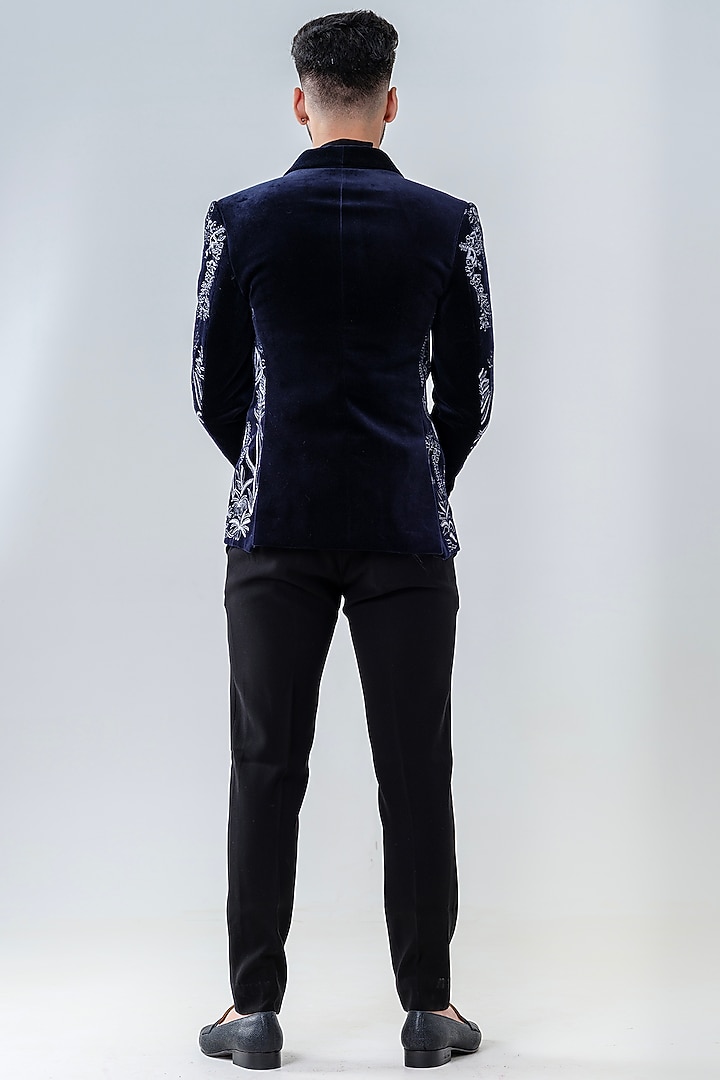 Navy Velvet Embroidered Tuxedo Set by Amrit Dawani at Pernia's Pop Up Shop