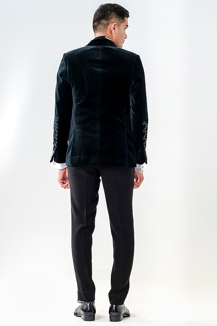 Black Velvet Embroidered Tuxedo Set by Amrit Dawani at Pernia's Pop Up Shop