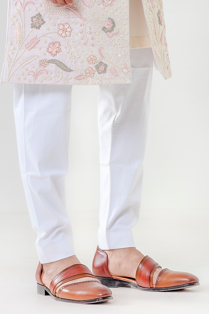 Salmon Pink Raw Silk Motif Embellished Groom Sherwani Set by Amrit Dawani at Pernia's Pop Up Shop