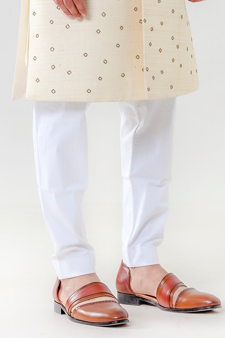 Cream-Gold Raw Silk Embellished Groom Sherwani Set by Amrit Dawani at Pernia's Pop Up Shop