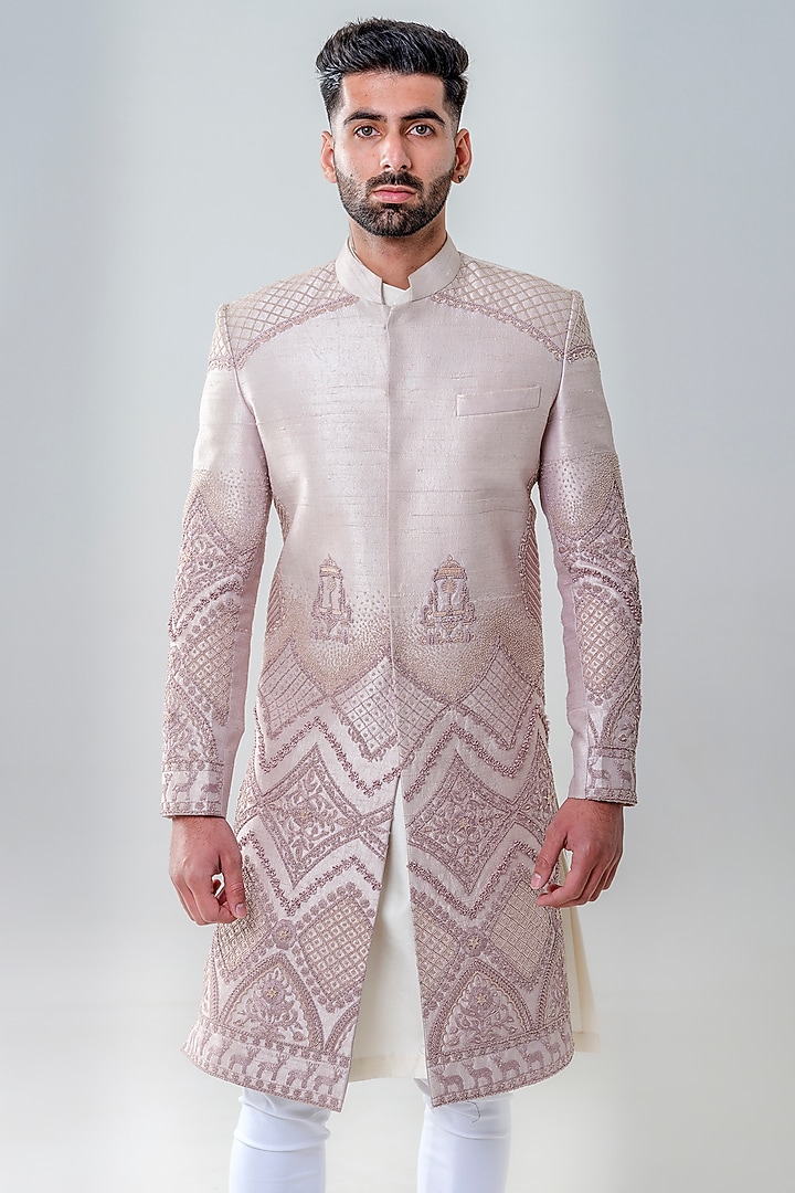 Moon Dust Raw Silk Embellished Groom Sherwani Set by Amrit Dawani at Pernia's Pop Up Shop