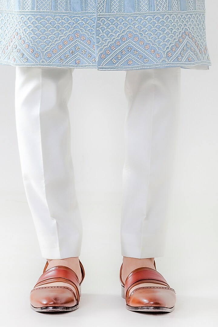 Blue Dupion Silk Embellished Groom Sherwani Set by Amrit Dawani at Pernia's Pop Up Shop