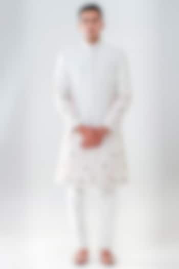 Mint Green Raw Silk Embellished Groom Sherwani Set by Amrit Dawani at Pernia's Pop Up Shop