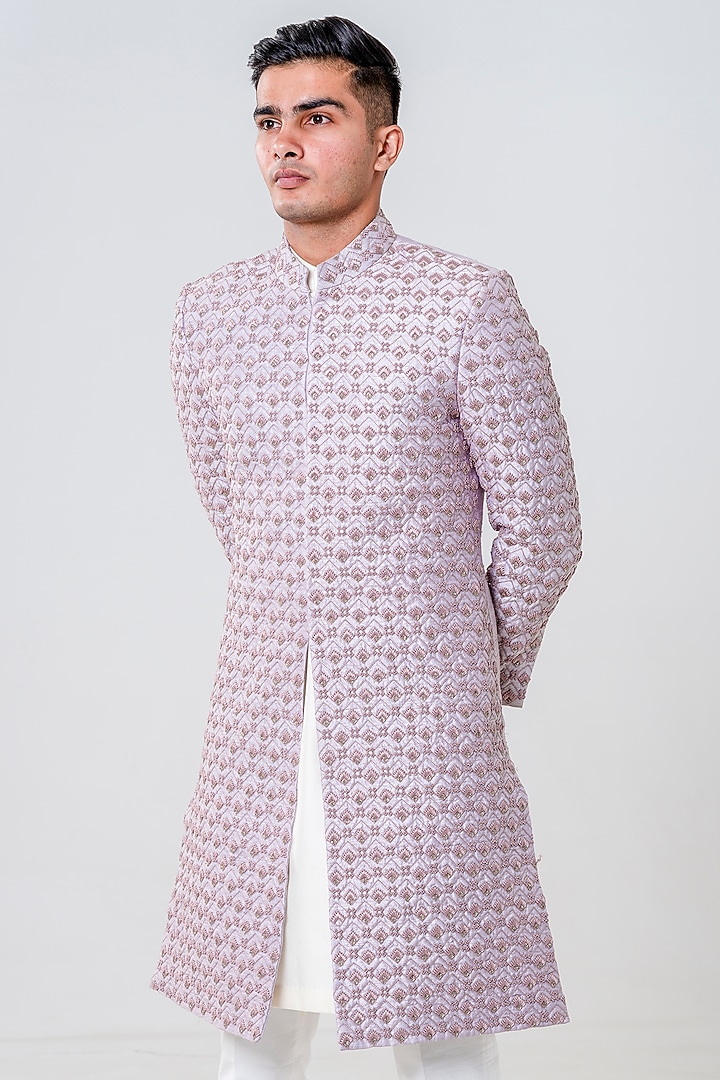 Moon Dust Raw Silk Embellished Groom Sherwani Set by Amrit Dawani at Pernia's Pop Up Shop