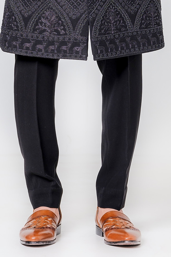 Black Japanese Polyester Embellished Groom Sherwani Set by Amrit Dawani at Pernia's Pop Up Shop