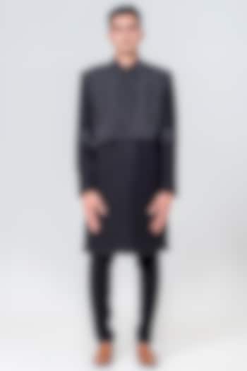 Black Japanese Polyester Embellished Groom Sherwani Set by Amrit Dawani at Pernia's Pop Up Shop