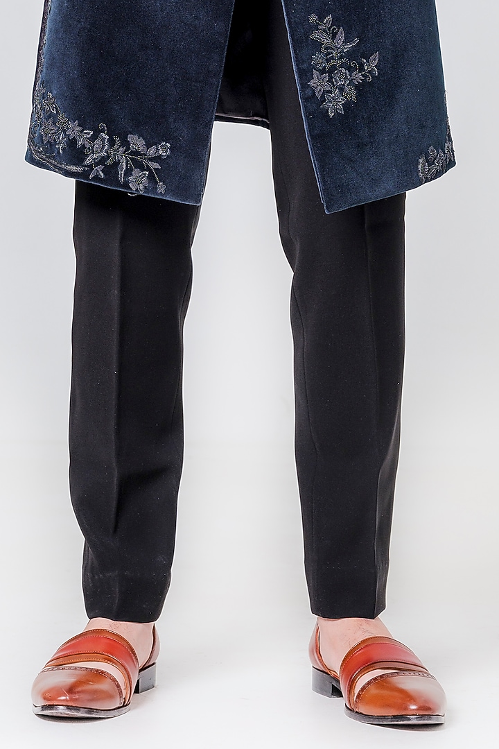 Blue Velvet Embellished Groom Sherwani Set by Amrit Dawani at Pernia's Pop Up Shop