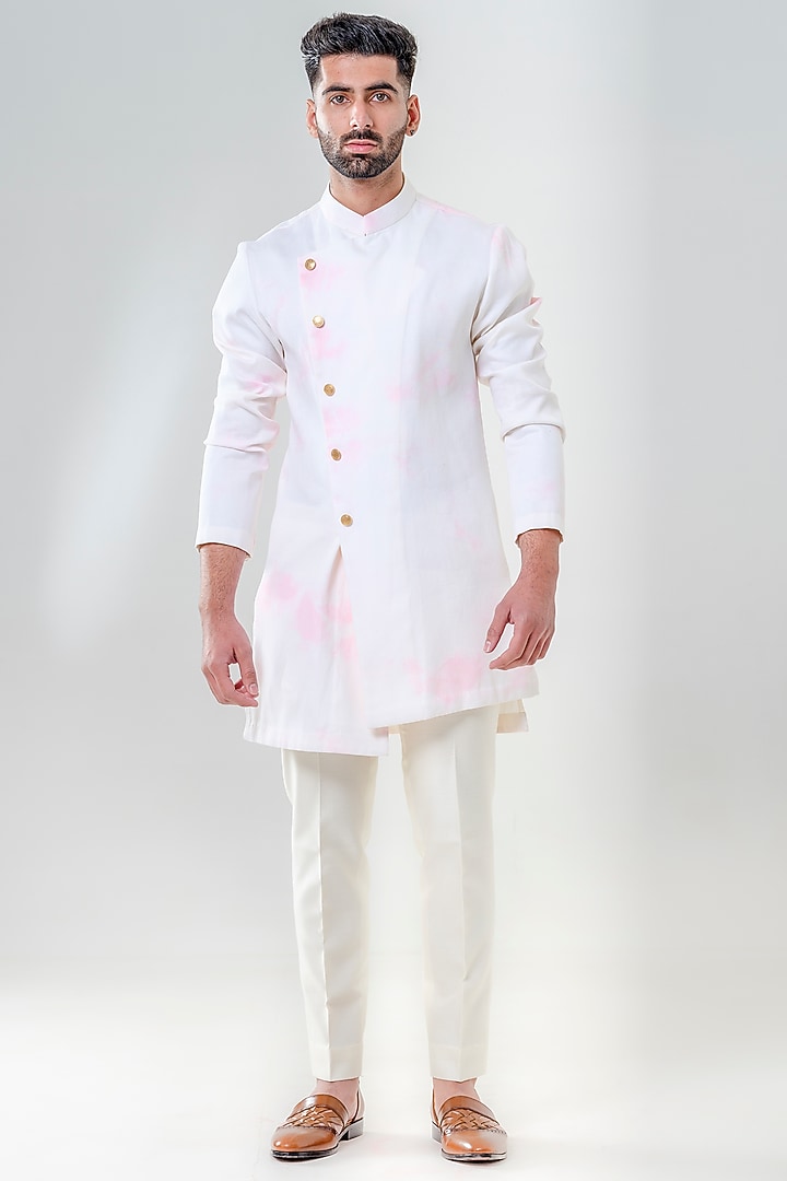 Ivory & Pink Cotton Silk Marble Dyed Kurta Set by Amrit Dawani at Pernia's Pop Up Shop