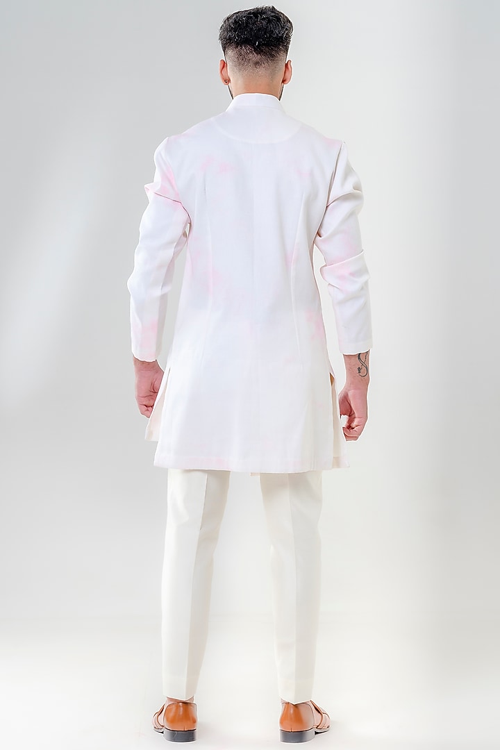 Ivory & Pink Cotton Silk Marble Dyed Kurta Set by Amrit Dawani at Pernia's Pop Up Shop