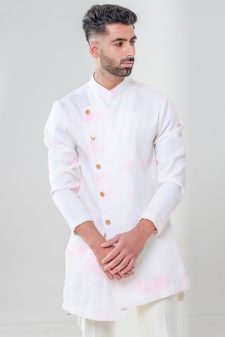 Ivory & Pink Cotton Silk Marble Dyed Kurta Set by Amrit Dawani at Pernia's Pop Up Shop