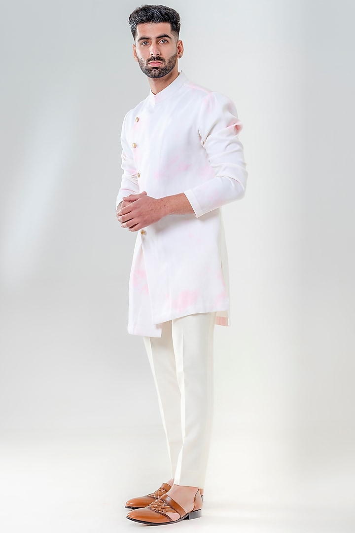 Ivory & Pink Cotton Silk Marble Dyed Kurta Set by Amrit Dawani at Pernia's Pop Up Shop