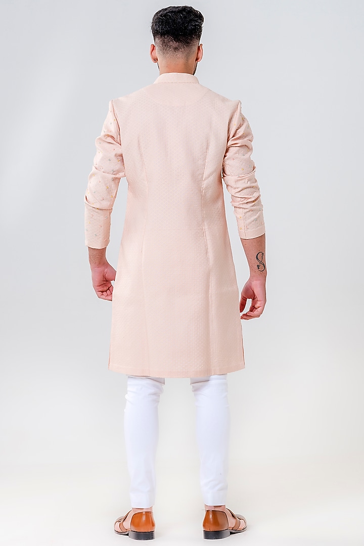 Salmon Pink Self Chanderi Silk Cutdana Embellished Kurta Set by Amrit Dawani at Pernia's Pop Up Shop