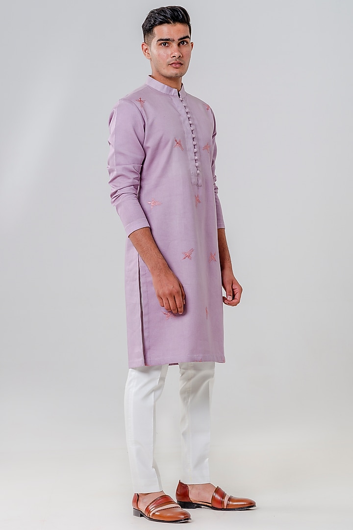 Moon Dust Chanderi Cotton Silk Motifs Embroidered Kurta Set by Amrit Dawani at Pernia's Pop Up Shop