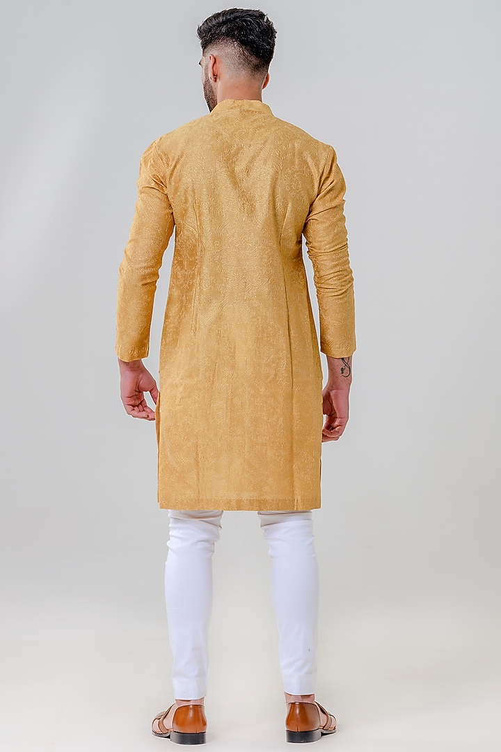 Mustard Lucknowi Cotton Kurta Set by Amrit Dawani at Pernia's Pop Up Shop
