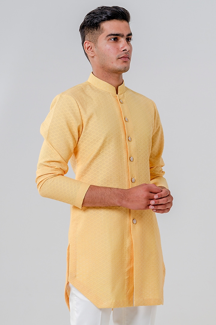 Yellow Chanderi Silk Kurta Set by Amrit Dawani at Pernia's Pop Up Shop