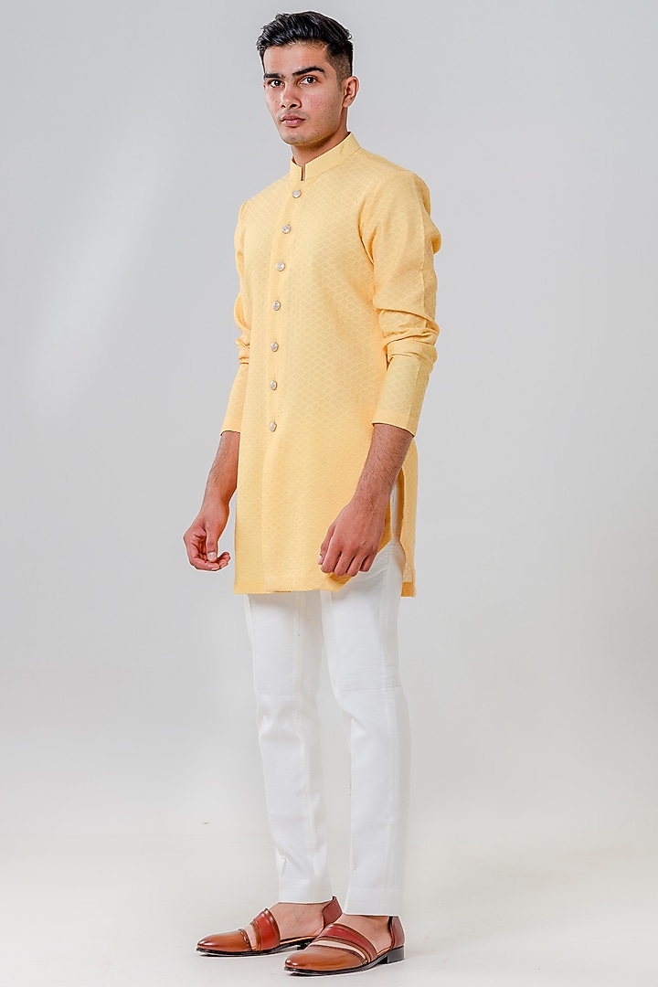 Yellow Chanderi Silk Kurta Set by Amrit Dawani at Pernia's Pop Up Shop
