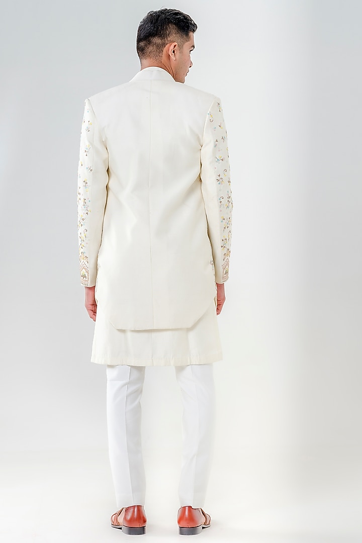 Ivory Dupion Silk Embellished Wedding Indowestern Set by Amrit Dawani at Pernia's Pop Up Shop