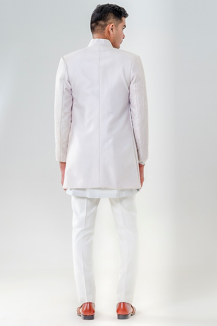 Dusty Grey Cotton Silk Pleated Wedding Indowestern Set by Amrit Dawani at Pernia's Pop Up Shop