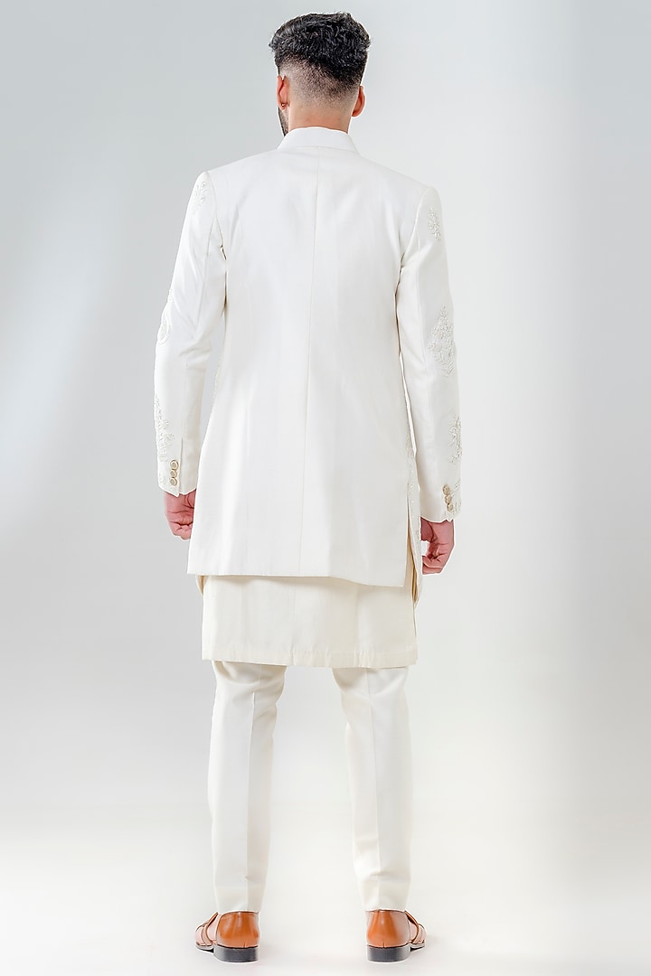 Ivory Cotton Silk Embroidered Wedding Indowestern Set by Amrit Dawani at Pernia's Pop Up Shop