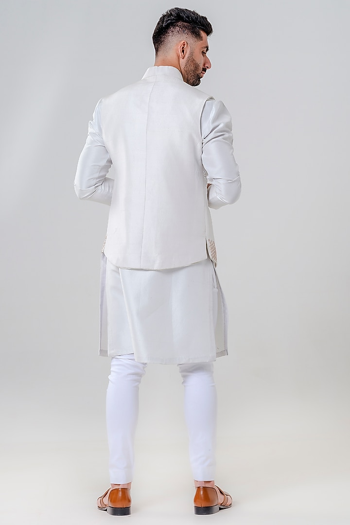 Dust Grey Silk Embellished Jacket Set by Amrit Dawani at Pernia's Pop Up Shop