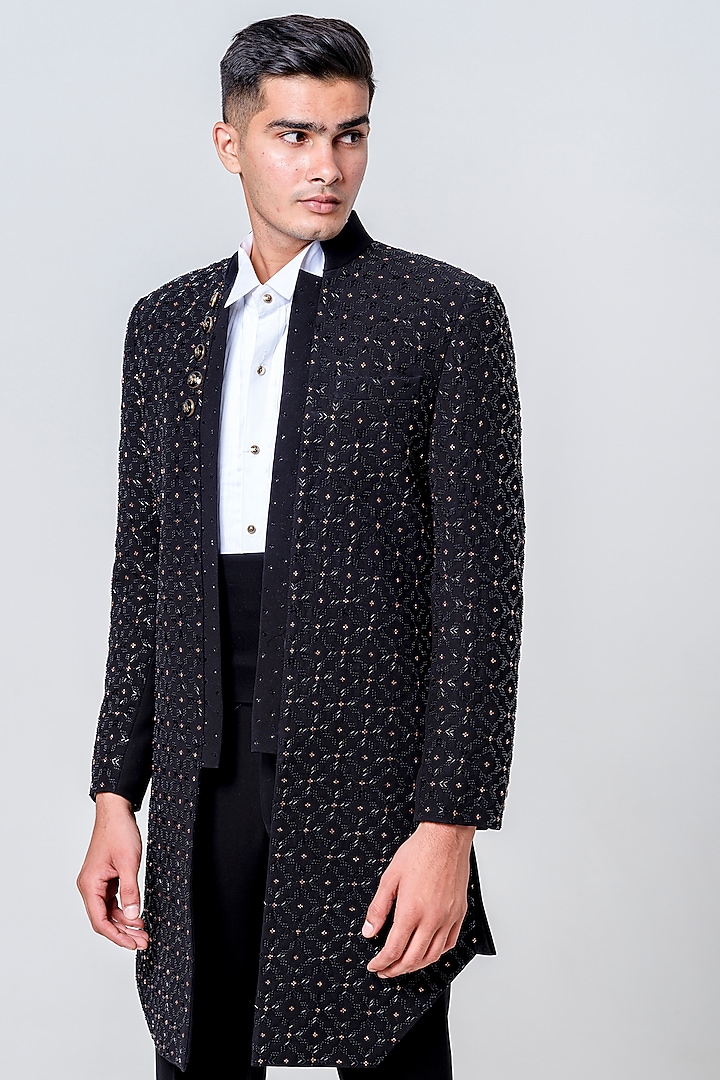 Black Japenese Embellished Jacket Set by Amrit Dawani at Pernia's Pop Up Shop