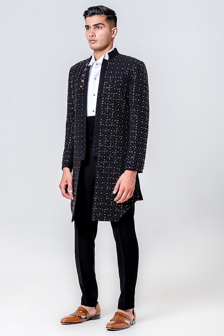 Black Japenese Embellished Jacket Set by Amrit Dawani at Pernia's Pop Up Shop