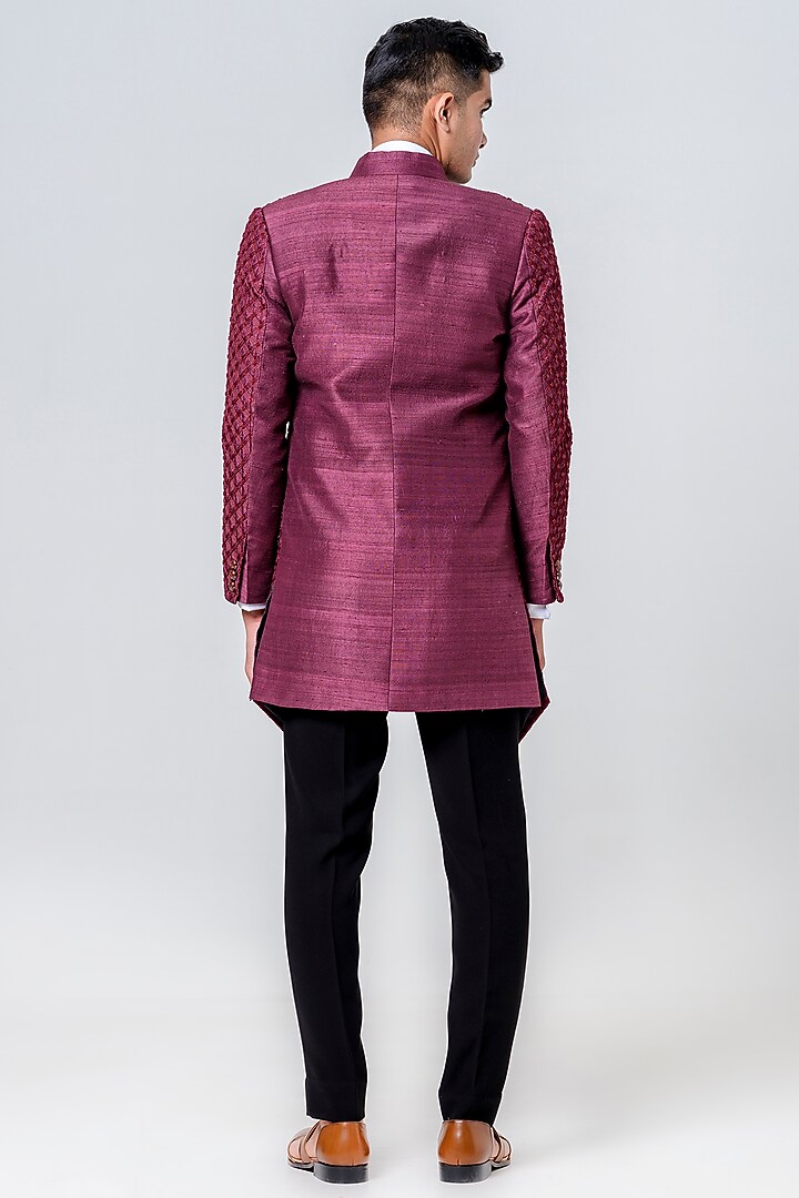 Maroon Silk Embellished Jacket Set by Amrit Dawani at Pernia's Pop Up Shop