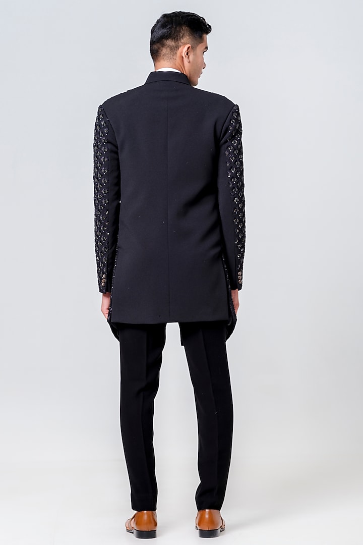 Black Japanese Polyester Embellished Jacket Set by Amrit Dawani at Pernia's Pop Up Shop