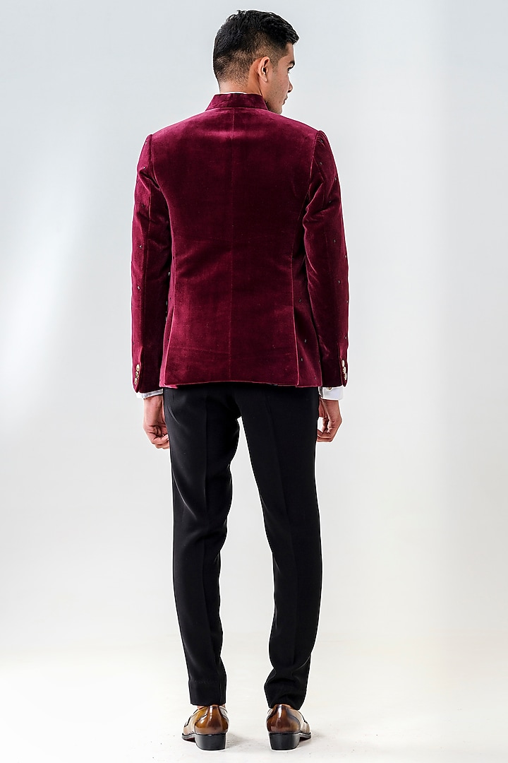 Maroon Velvet Jodhpuri Set by Amrit Dawani at Pernia's Pop Up Shop