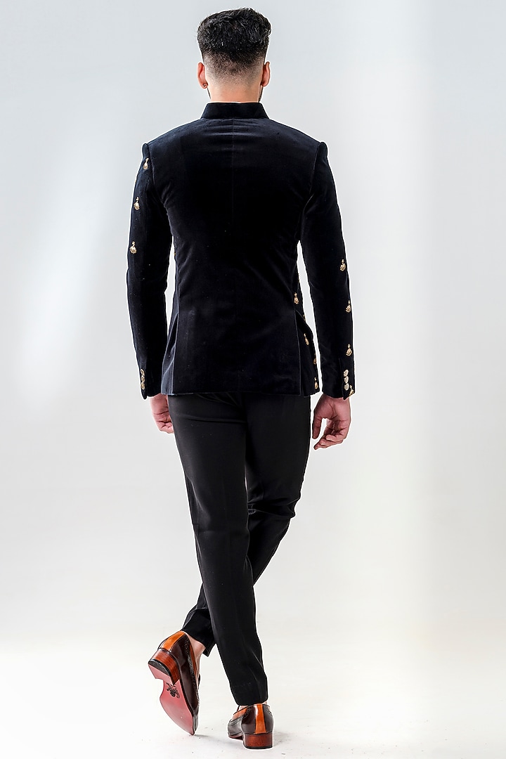 Black Velvet Jodhpuri Set by Amrit Dawani at Pernia's Pop Up Shop