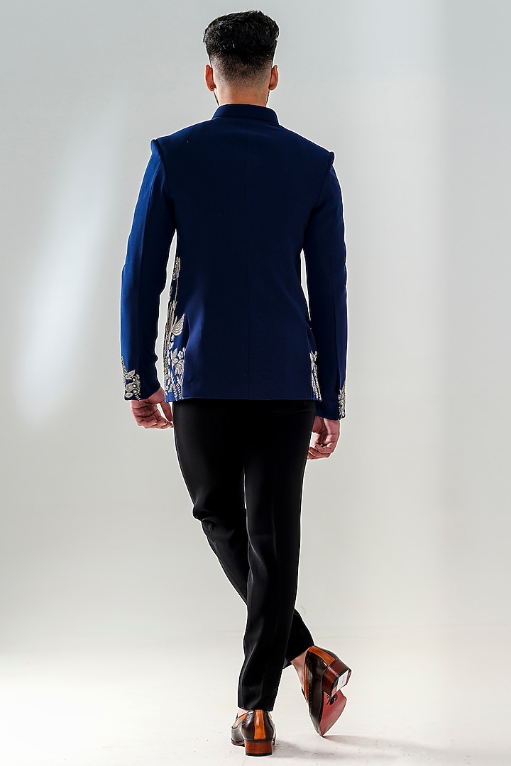 Blue Japanese Polyester Embroidered Jodhpuri Set by Amrit Dawani at Pernia's Pop Up Shop