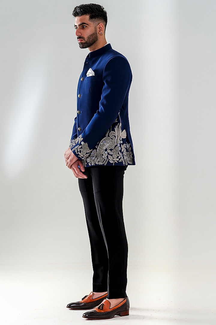 Blue Japanese Polyester Embroidered Jodhpuri Set by Amrit Dawani at Pernia's Pop Up Shop