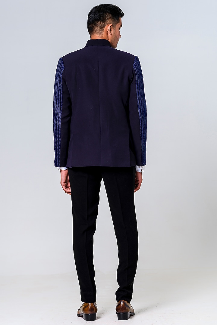 Blue Japanese Polyester Embroidered Jodhpuri Set by Amrit Dawani at Pernia's Pop Up Shop